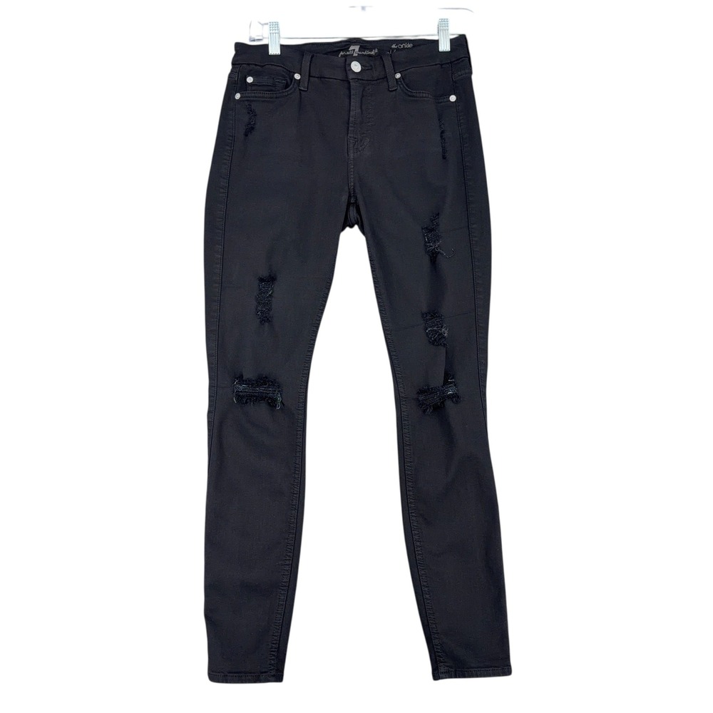 7 For All Mankind Ankle Skinny Jeans Black Distressed Womens Size 26‎